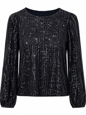 Ann Taylor Womens Sequin Long Sleeve Top Navy Size M New With Tags